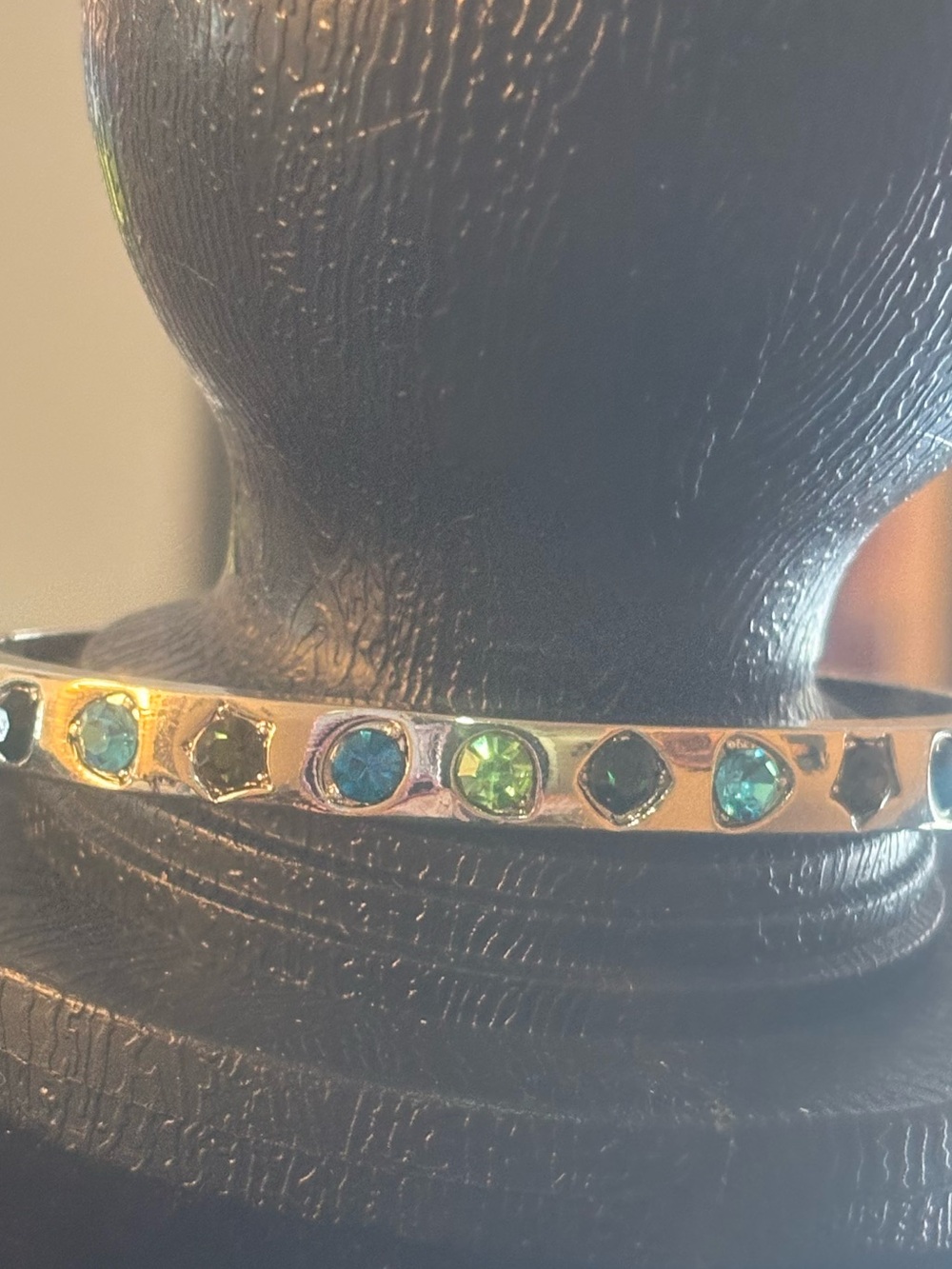 Silver-Tone Bangle Bracelet with Blue and Green Stones - Women Jewelry